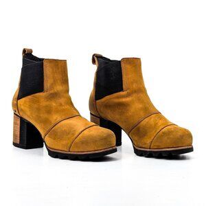 Sorel Women Addington Wheat Nubuck Heel Chelsea Ankle Boots sz 9